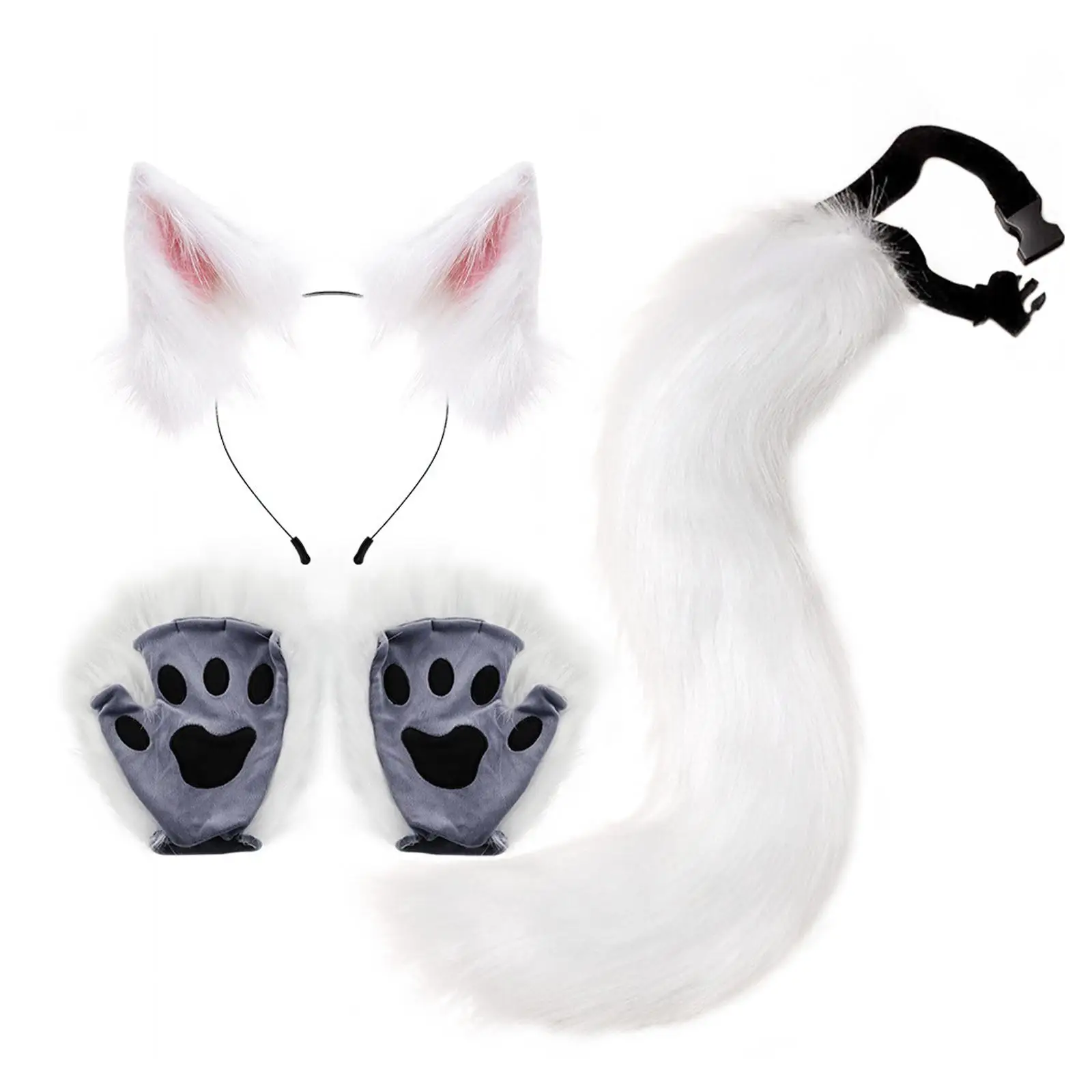 Cat Costume Animal and Tail Set Gloves Accessories Headwear Props Toys Ears for Cosplay Party Dress up Children Fancy Dress