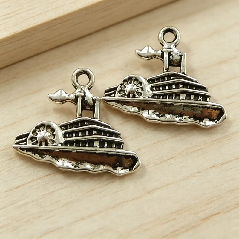 140 Stück antiksilberfarbene Dampfschiff-Anhänger, 24 x 20 mm, für Halsketten, Armbänder, Ohrringe, Schmuckherstellung # 1709 – Detail 1