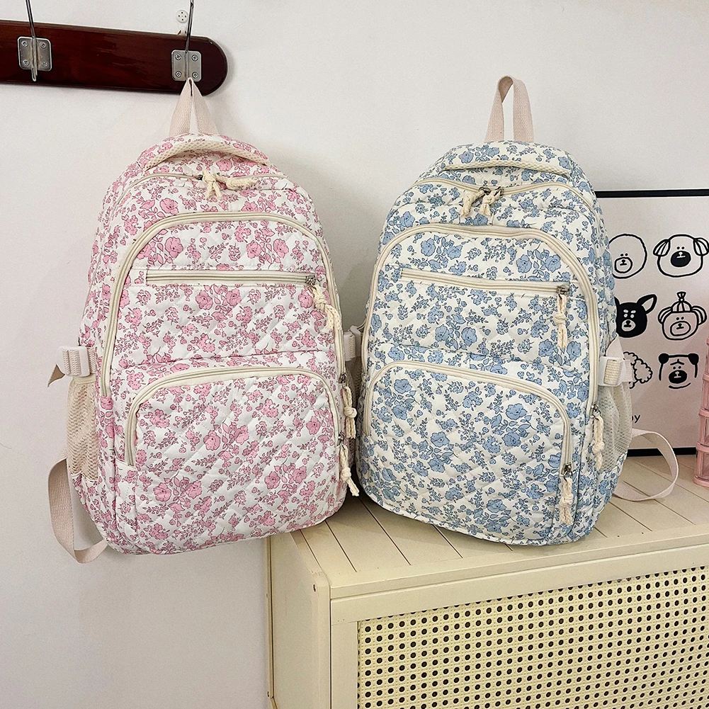 حقائب ظهر نسائية مطبوعة على شكل زهرة لطيفة حقيبة مستحضرات تجميل للسفر غير رسمية حقيبة ظهر ذات سعة كبيرة للفتيات المراهقات حقائب مدرسية #2