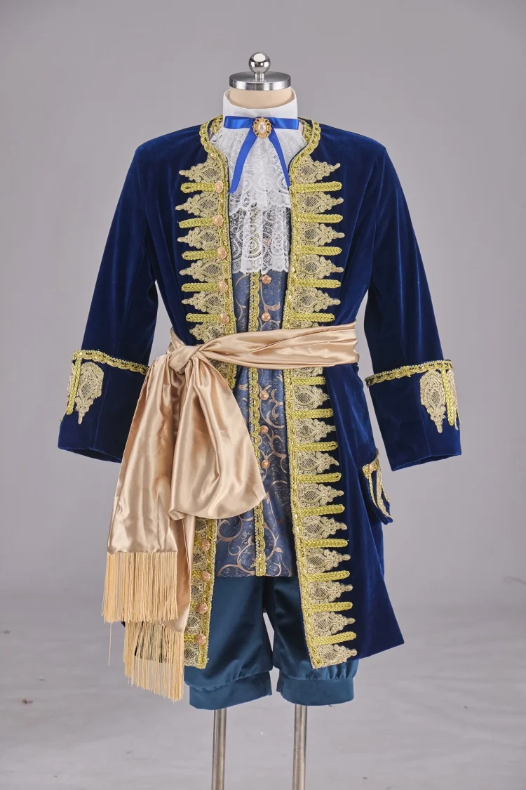 Fato de cavalheiro aristocrata vitoriano masculino, traje vitoriano, corte real medieval, casaco rococó, uniforme, século XVIII