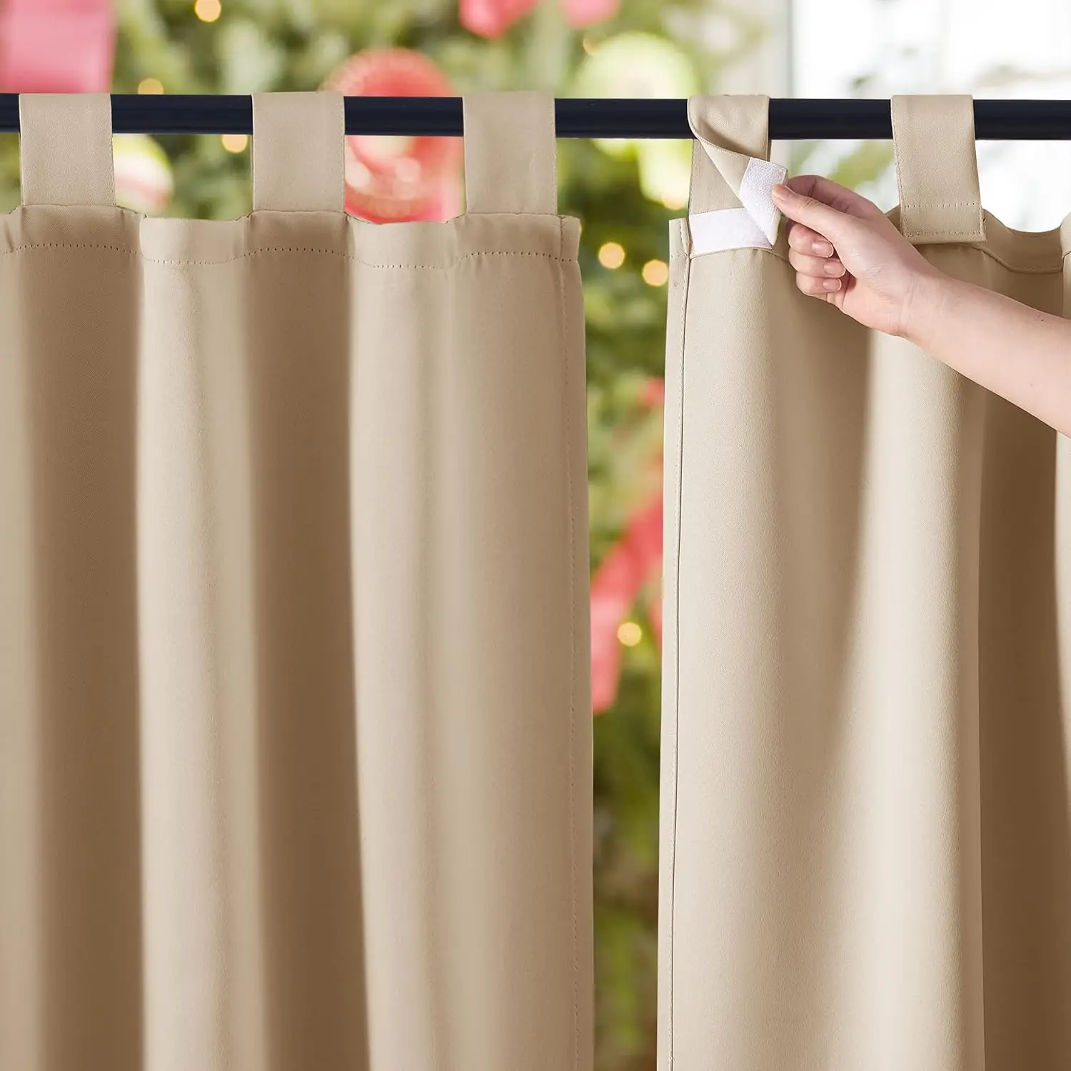 Detachable Tab Top Outdoor Curtain, Waterproof Blackout Drape for Patio Porch Pergola, Cabana, Sun Room Deck, Custom Size