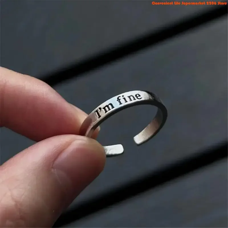 Q5WE Comfortable Alloy Ring I'm Fine Save Fashion Simple Rings for Men and Women