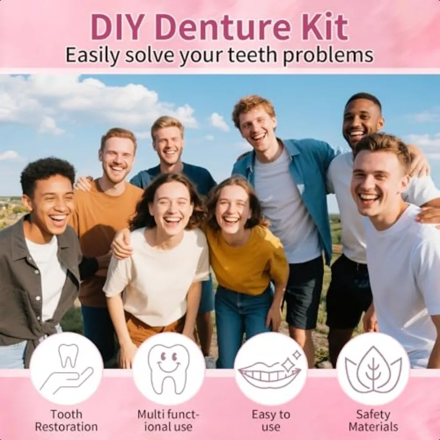 Dentadura postiza, juego completo de dientes postizos superiores e inferiores para Imp Smile, Kit de bricolaje, reparación de dientes postizos fácil y práctica, Missin