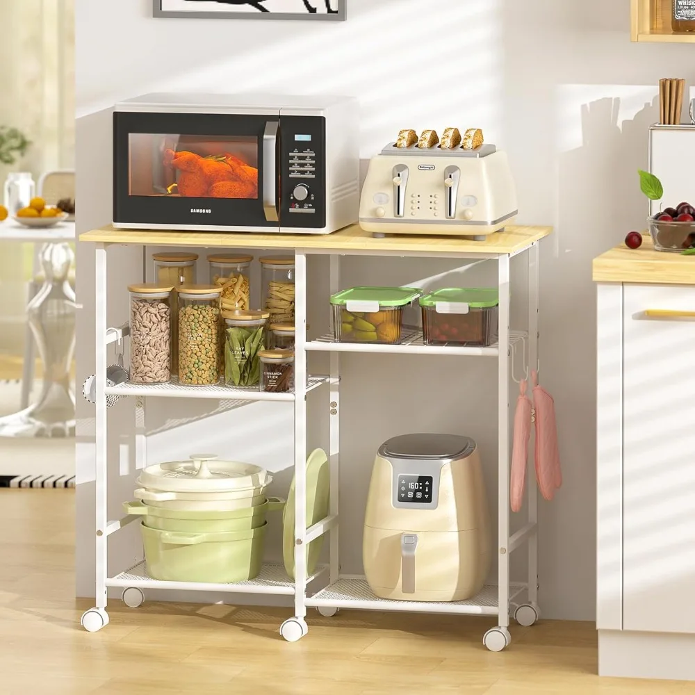 

Rolling Kitchen Microwave Cart with Adjustable Shelf and Coffee Bar Storage