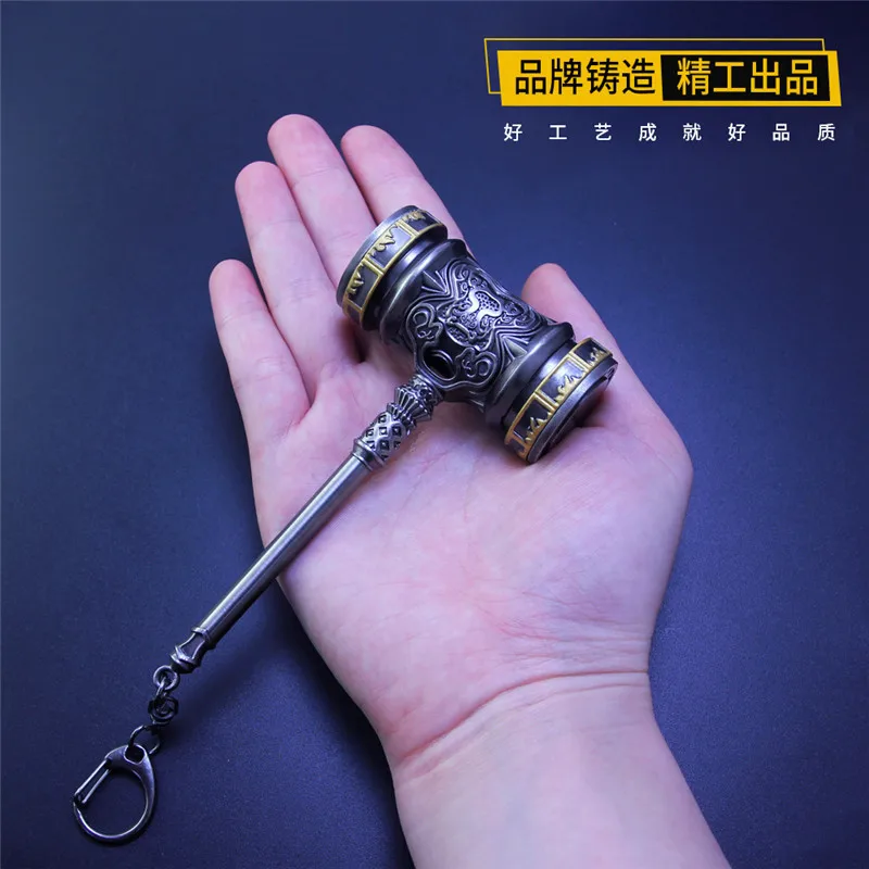 12CM Anime Peripherals Soul Game Land Ancient Cold Weapon Metal Models Haotian Hammer Replica Miniature Decoration Toys for Kids