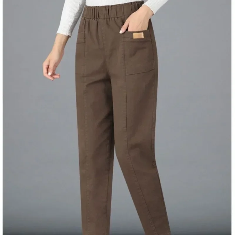 

Женская одежда, однотонные эластичные повседневные элегантные брючные костюмы с высокой талией и карманами, брюки, прямые брюки XT1280