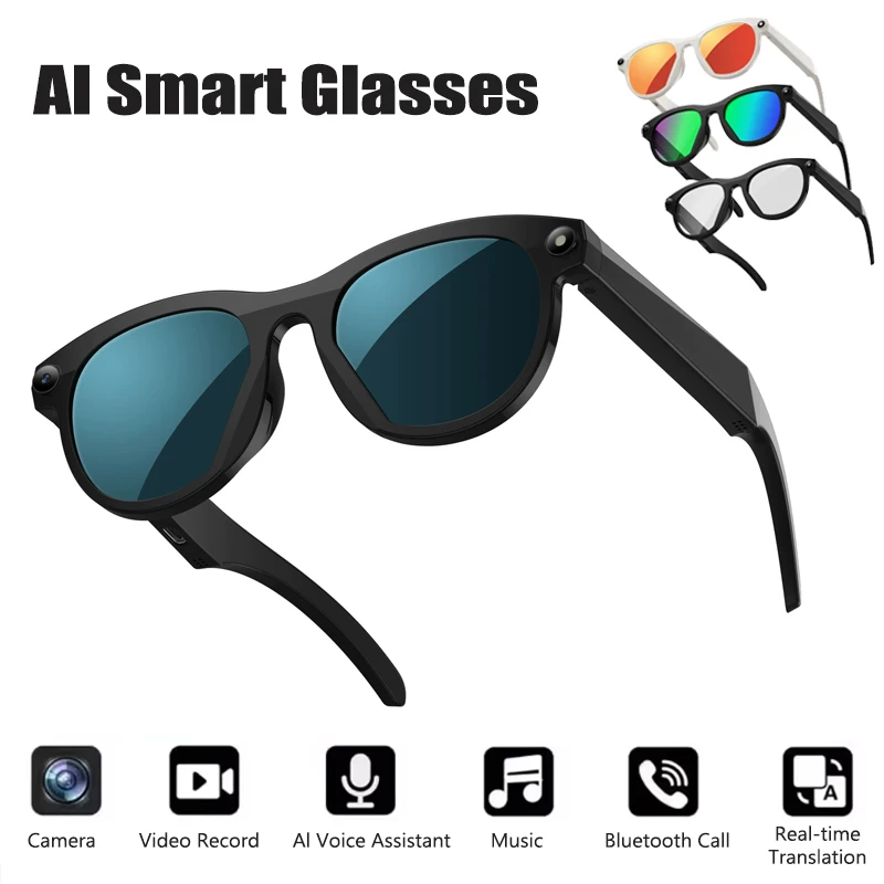 

HD AI Smart Glasses 200W Pixel Shooting Photo Video Voice Bluetooth Call Real-Time Translation Camera Women Men Sunglasses