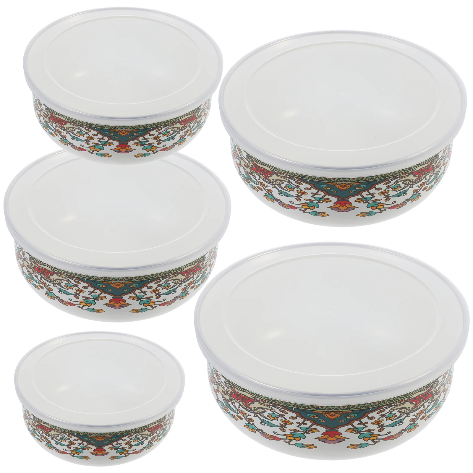 

Enamel Food Containers Set of Bowls Mixing Fresh Keeping Round Serving Tray Soup