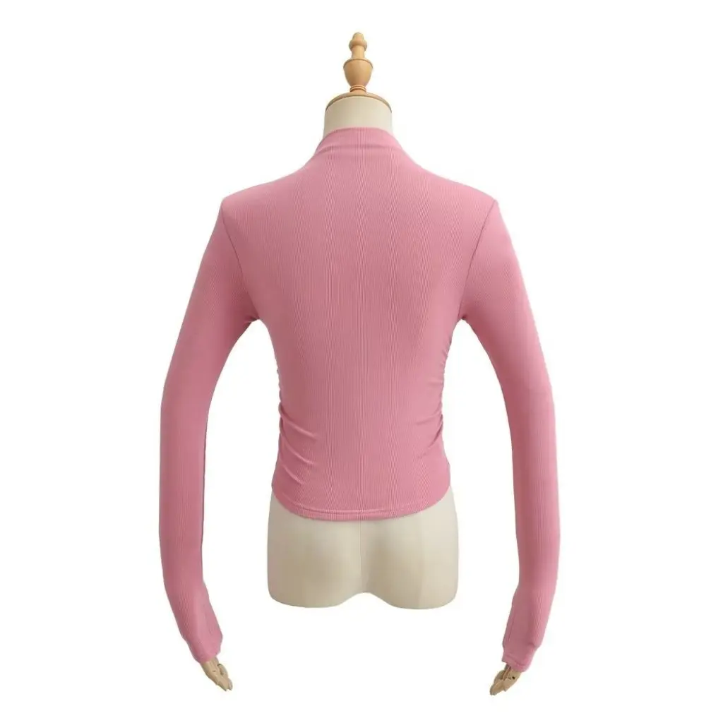 

YPFF Women's Slim Fit High Neck Base Shirt Fleece-Lined Long Sleeve Pure Desire European American Style Pleated Stretch Top