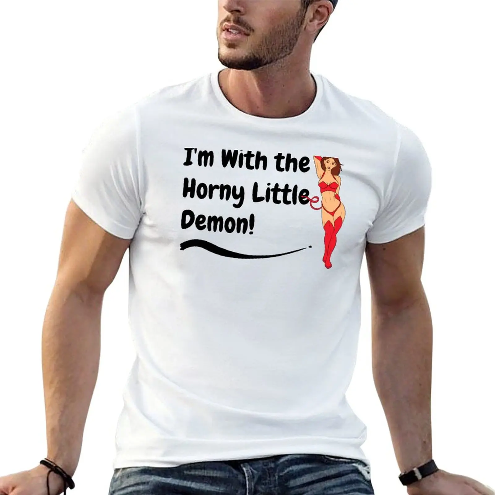 

Swinger Lifestyle I'm With the Horny Little Demon! Great Hotwife, Vixen Desing T-Shirt man t shirt heavy cotton T-Shirt