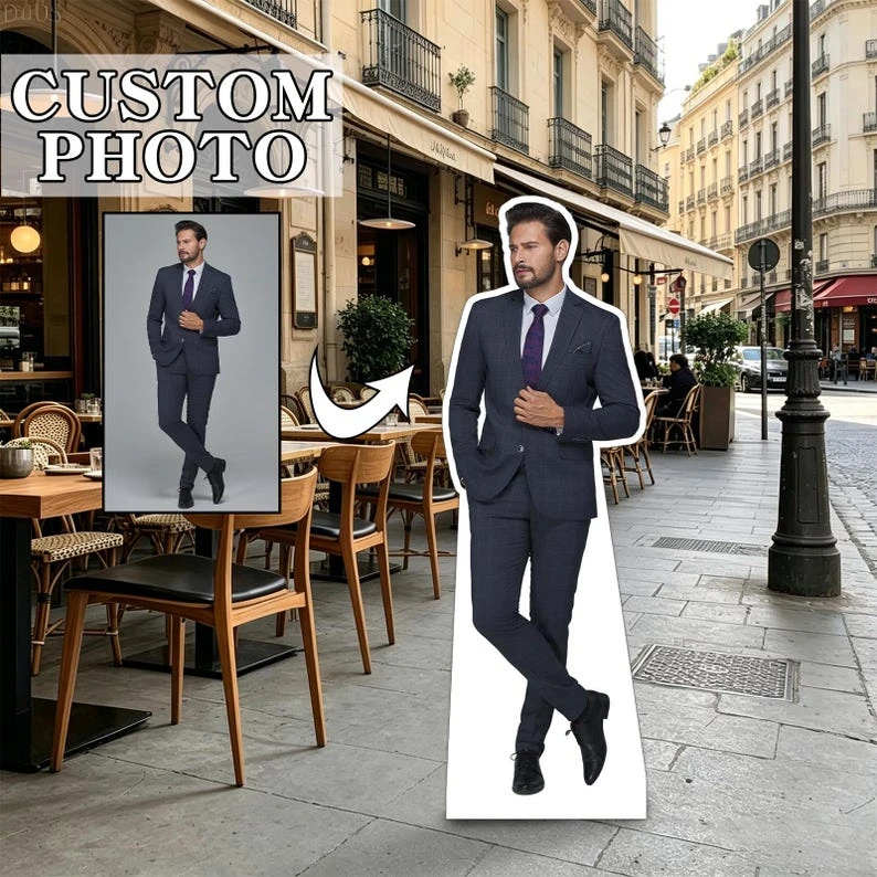 Customizable full-body photo cardboard standee, life-size custom photo cutout, personalized photo booth prop; suitable for Chris