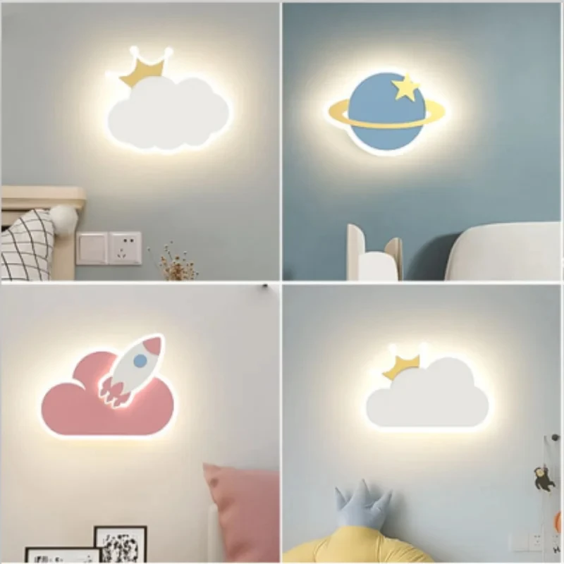 

Настенный светильник в скандинавском стиле: милые облака, планеты, ракеты. Декор для стен, освещение для спальни мальчиков и девочек, прикроватная лампа.