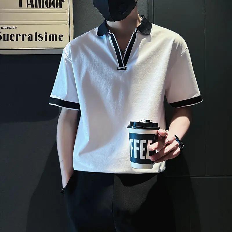 

Summer Men's 2024 New Patchwork Polo Shirts Minimalist Casual Comfortable Loose Solid Color All-match Short Sleeved T-shirt Tops