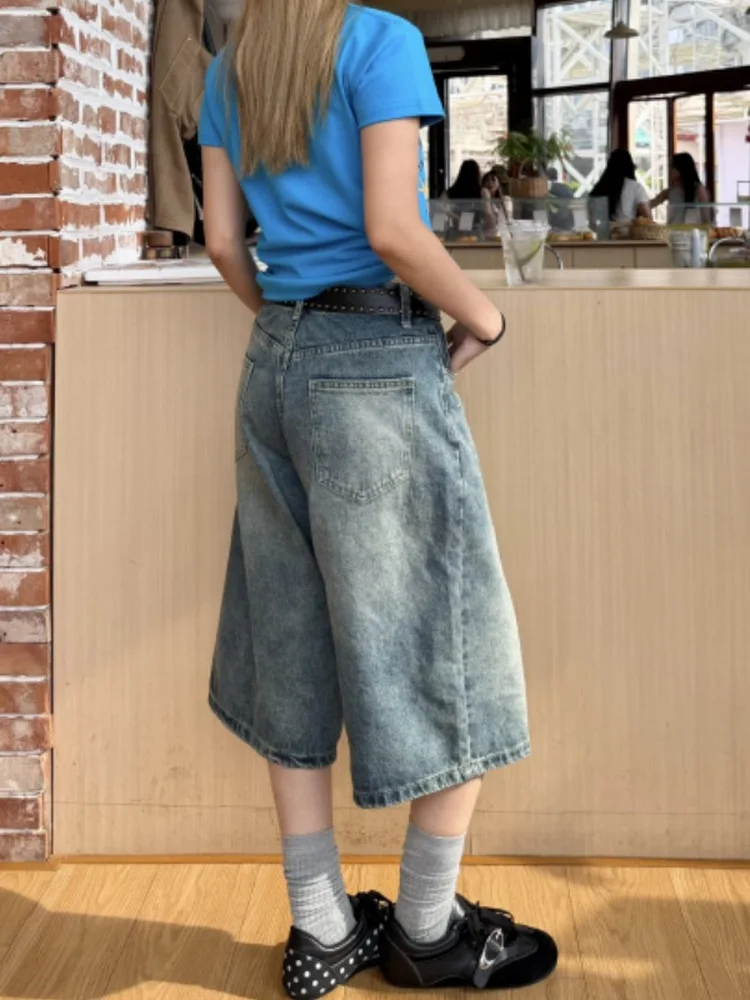 Youth Jeans 2026 Washed Vintage Wide Leg Short Shorts Youth Fashion Denim Pants Standard Fit Summer Wear Resistant Polyester ...