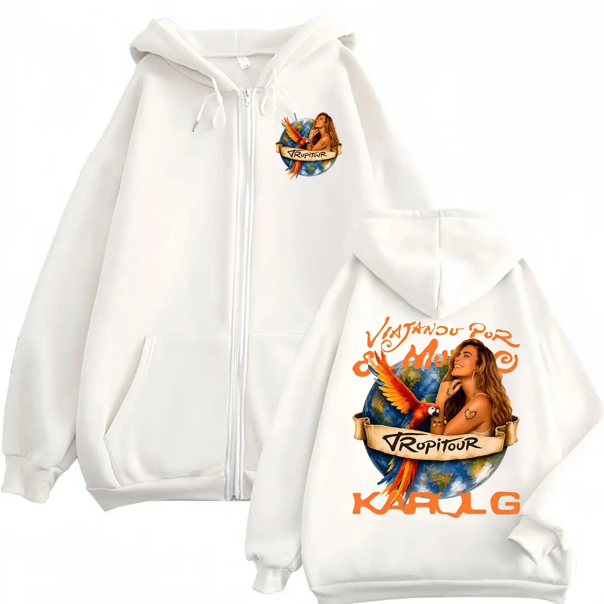 Karol G Tropicoqueta Tour 2026 Grafik-Reißverschluss-Hoodie High-Street-Mode-Trend Zip-Up-Pullover Unisex Lässige Weite Sweatshirts – Detail 3