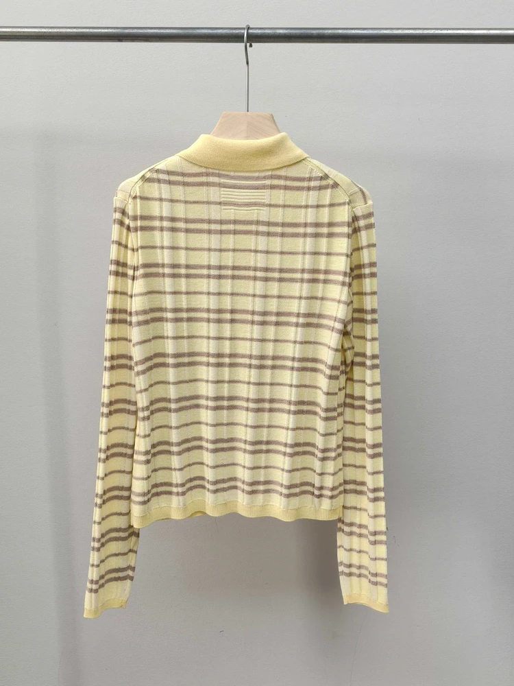 Slim Fit Korean Sle Knitted Cardigan Long Sve  Collar Striped Casual Faion Autumn New Arrival Women's Knitwear