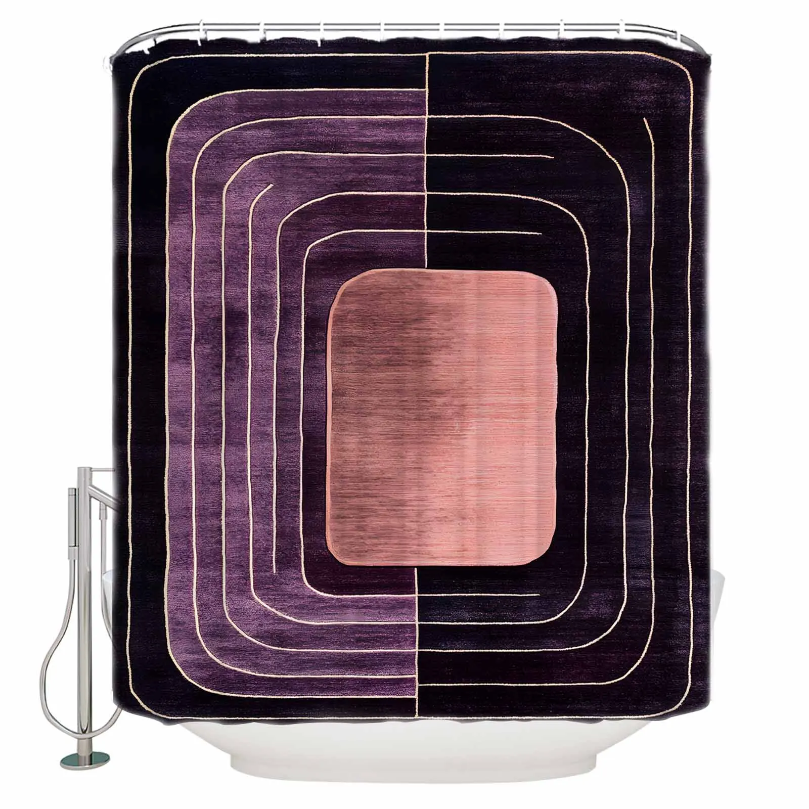 

Impressionist Black Purple Line Shower Curtains Waterproof Bath Curtains Home Decor Modern Luxury Bathroom Curtain