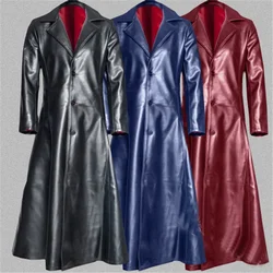 Men Autumn Winter Pu Leather Coat Overcoat Solid Color Long Sleeve Single Breasted Fashion Coats Jacket