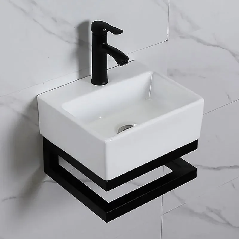 for Wall Mounted Ceramic Wash Basin Small Apartment Simple Household Balcony Sink with Stainless Steel Bracket Waterproof