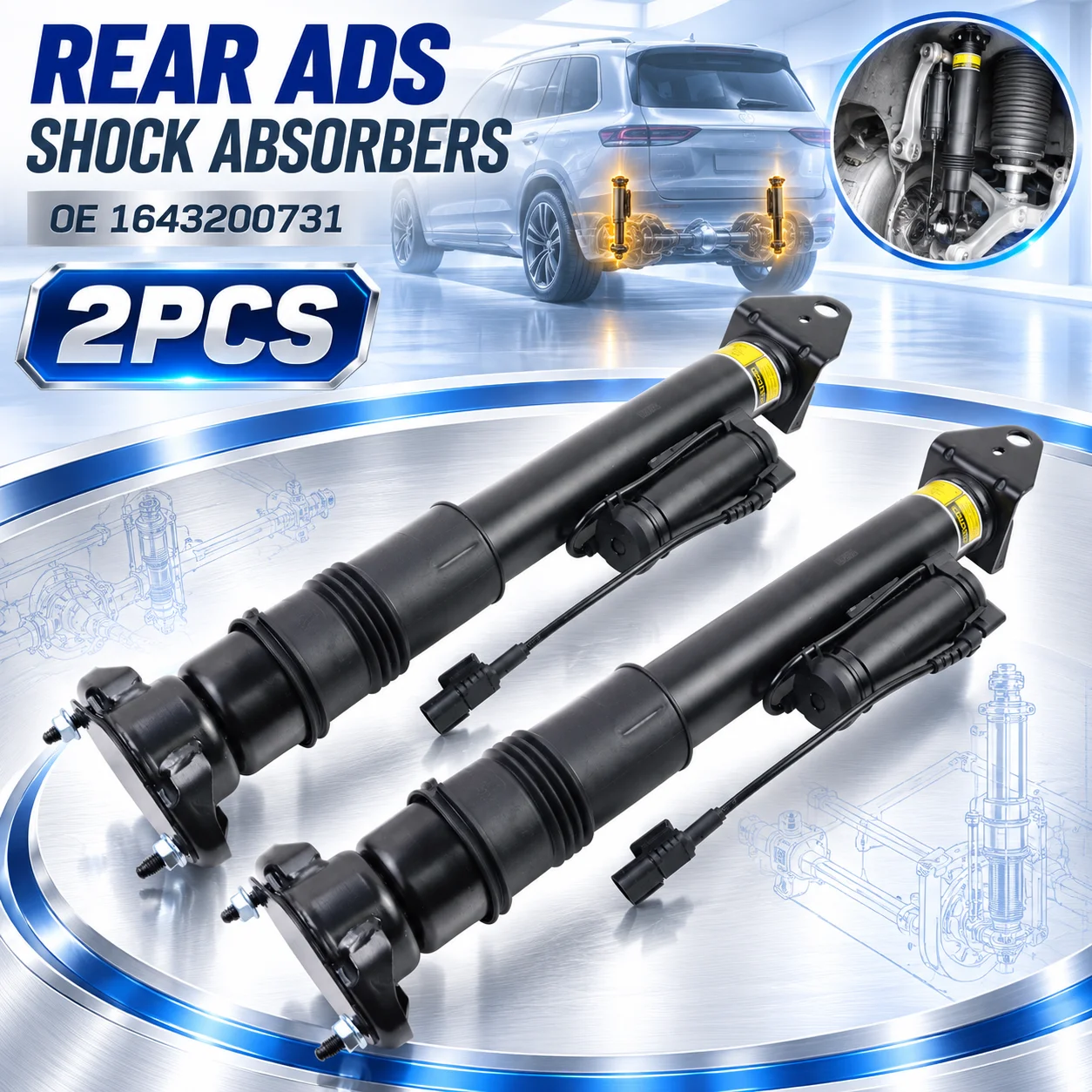 Image of AP02 Paar hinterer ADS-Stoßdämpfer für Mercedes ML-Klasse W164 ML280 ML300 ML320 ML350 ML420 ML450 ML500 ML550 GL-Klasse X164 GL320 GL350 GL420 GL450 GL500 GL550 1643200731, 1643202031, 1643202731