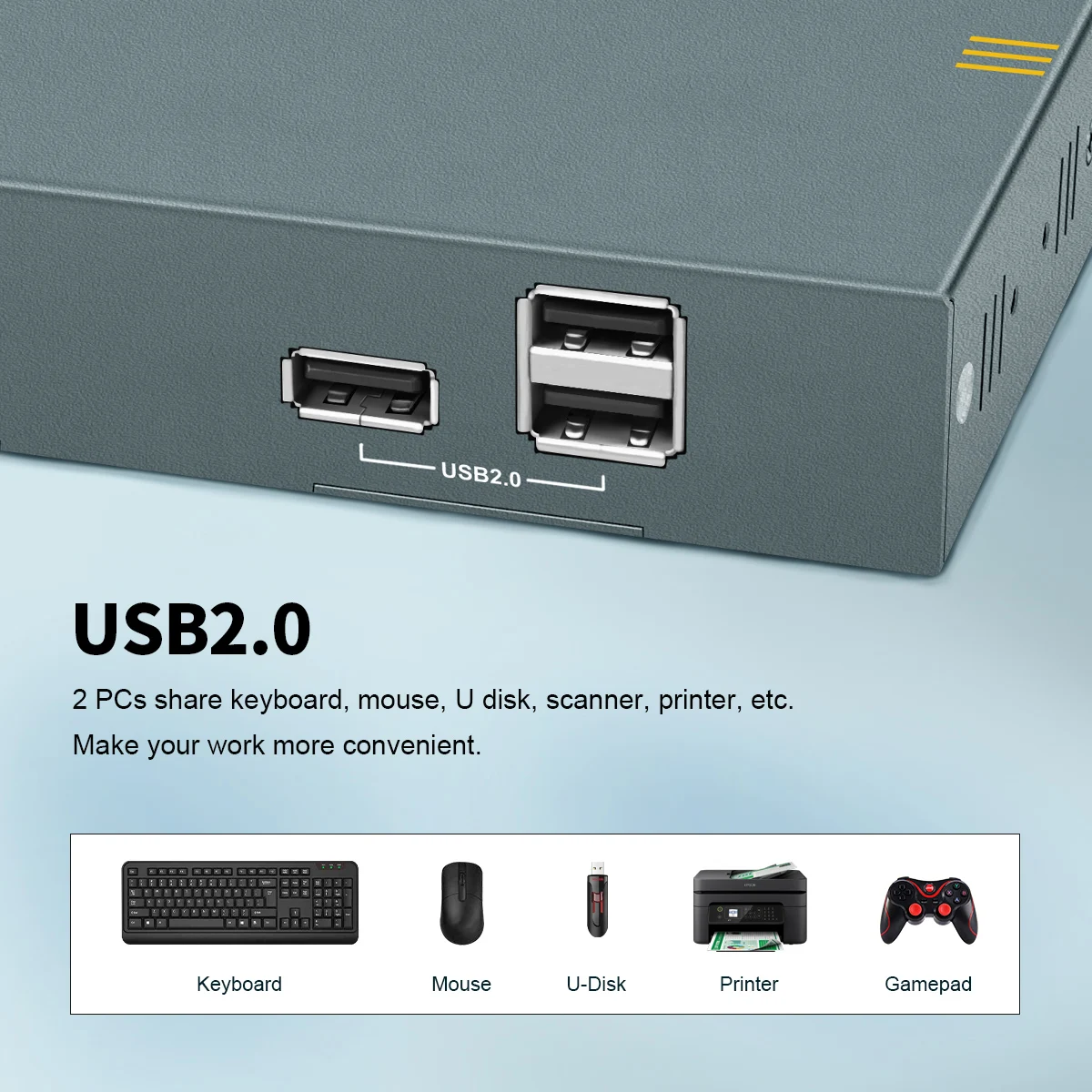 USB KVM DVI Switch 2-In-1 DVI 1.0 Port 1x2 Splitter With 3 USB2.0 Support 4K@60Hz For Sharing Printer Keyboard Mouse EDID