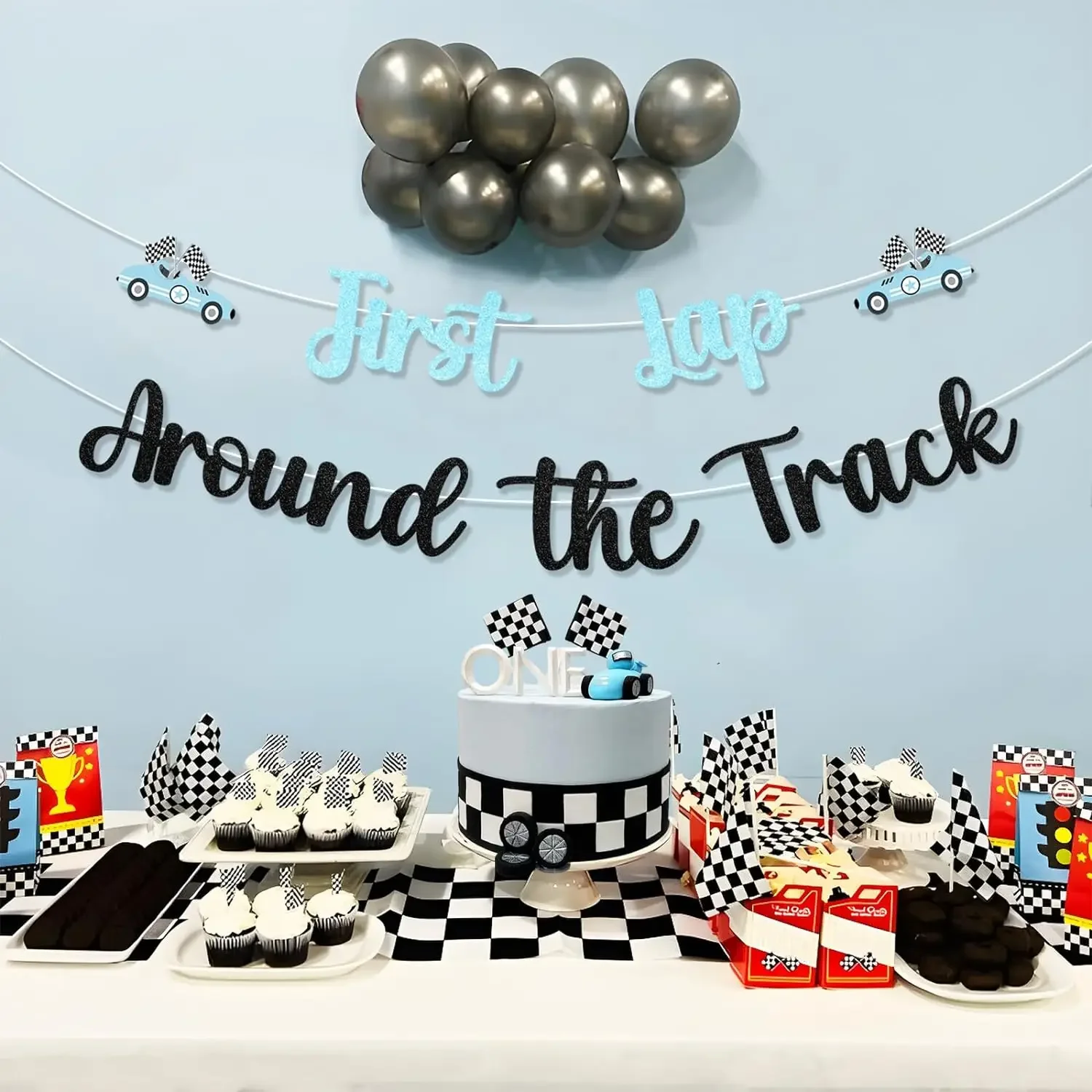 First Lap Around The Track Birthday Banner Retro Race Car 1st Birthday Decor Fast One Cars Theme Checkered Flag Party Supplies