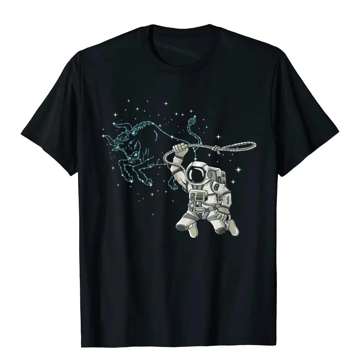

Astronaut Roping Taurus Constellation Graphic Tee Men Cotton Short Sleeve Crew Neck T-Shirt