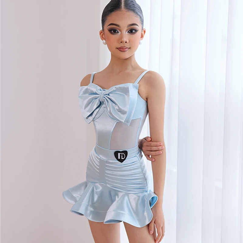 Kinderen Meisjes Latin Dansvoorstelling Danskleding Kostuum Kostuums Mesh Fluwelen Patchwork Spaghetti Strik Romper en Rok