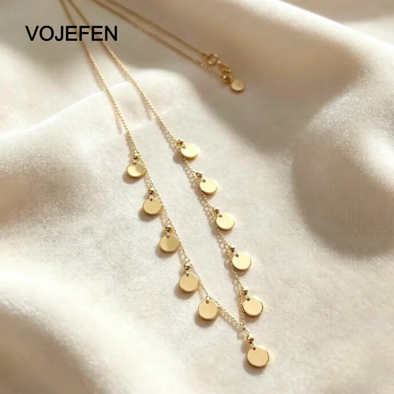 VOJEFEN Gold 18K Original Bohemian Disc Necklace Elegant Multi-strand Chain with Coin Pendants Necklace for Women Party Jewelry