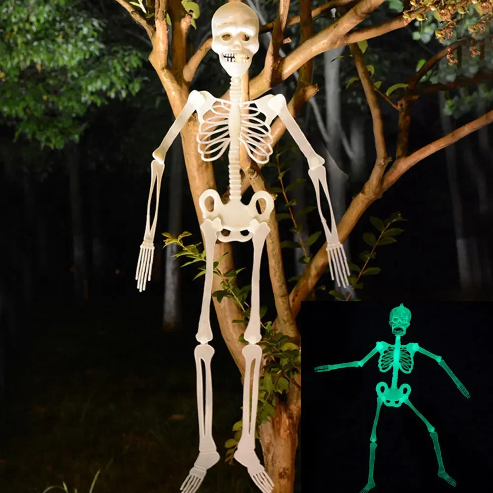 Gruselige Halloween-Requisiten Leuchtendes Hängendes Skelett Halloween-Party Haus Außenbereich Garten Dekoration Beweglicher Leuchtender Künstlicher Schädel – Detail 6