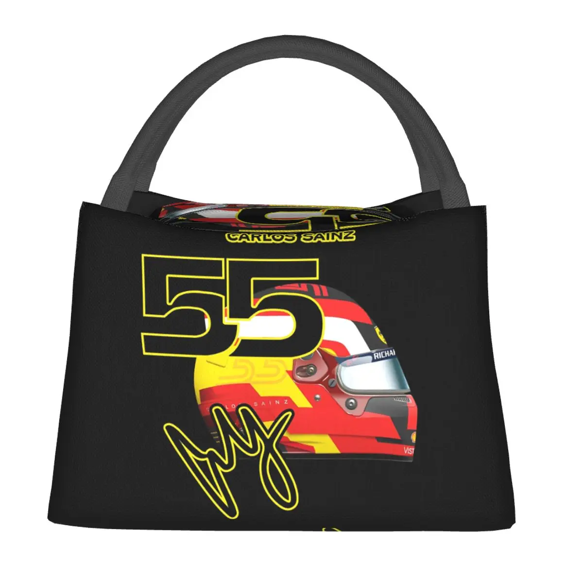 Carlos Sainz Jr F1 Signature Graphic Dark Lunch Bags Insulated Bento Box Lunch Tote Picnic Bags Cooler Thermal Bag for Woman