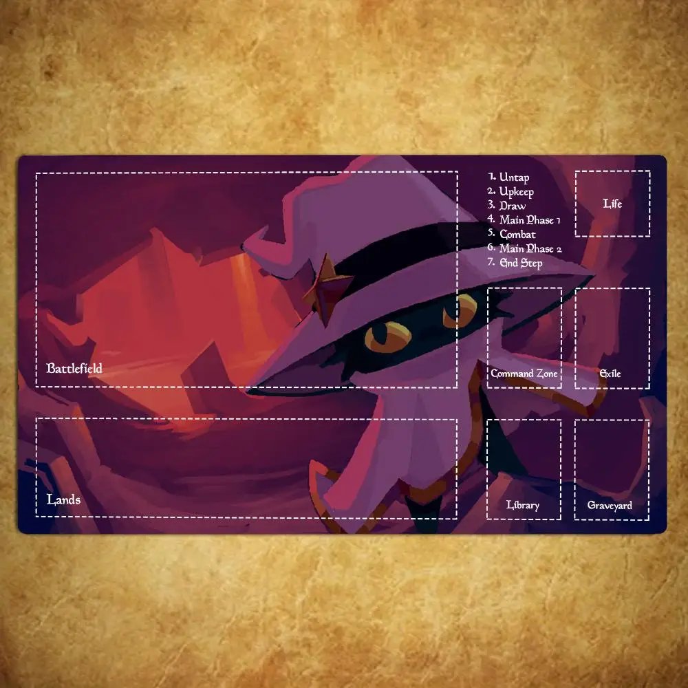Playmat TCG Playmat Purple Hat Wizard Mouse Mat Anti‑Slip Durable Stitched Edge 35X60CM Desk Mat Magic Card Battle Tapete