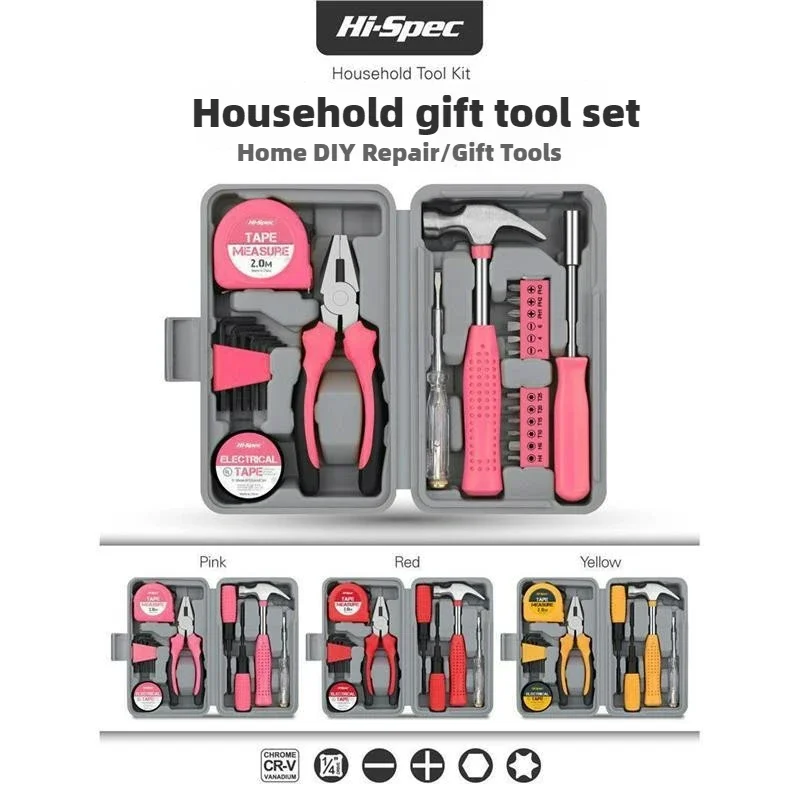 

Pink Multifunctional Home Repair Toolbox Home Hardware Set Portable Pliers Tape Measure Hammer Combination Set