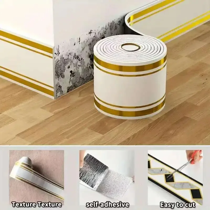 1Roll 10cmx5m Roll up self-adhesive skirting board anti-collision and waistline living room and bedroom decorative wall stickers