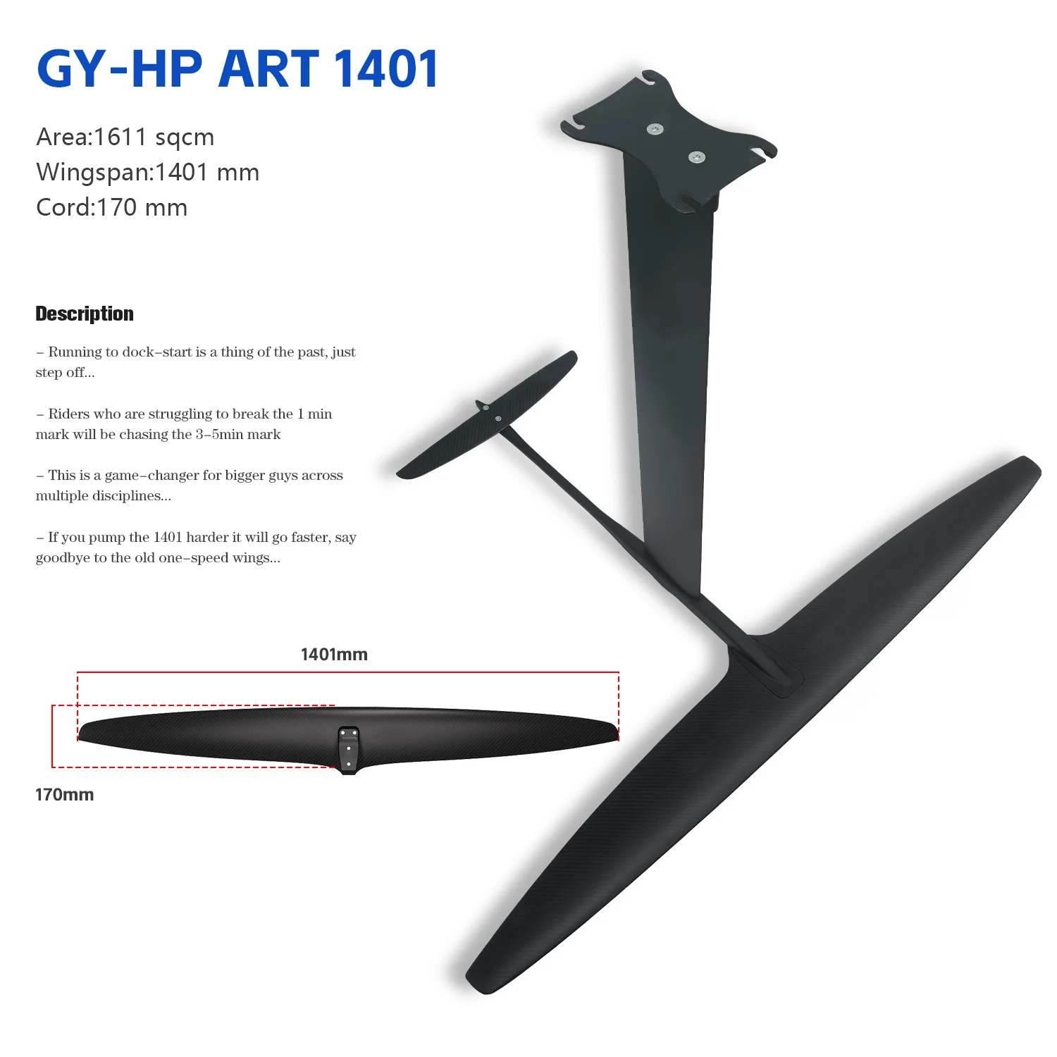 GY-ART1401 Hydrofoil 1611sqcm High Performance Carbon Fiber Unpowered Large Blade for Beginner Water Sports Surfing