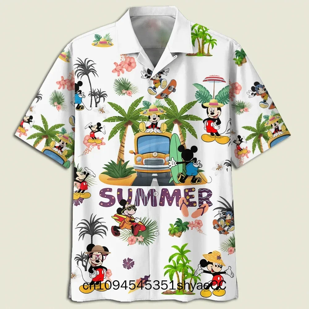 Men And Women Tropical Floral Hawaiian Shirts, Summer Button-up Short-sleeved Shirts, Disney Hawaiian Beach Shirts