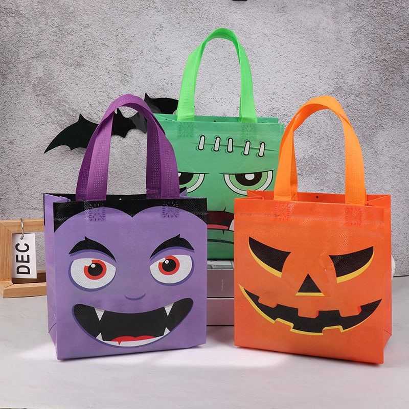 1/5Pcs Halloween Non-Woven Fabric Treat Bags Pumpkin Ghost Bat Mummy Monster Cat Pattern Totes Bag Halloween Party Favors