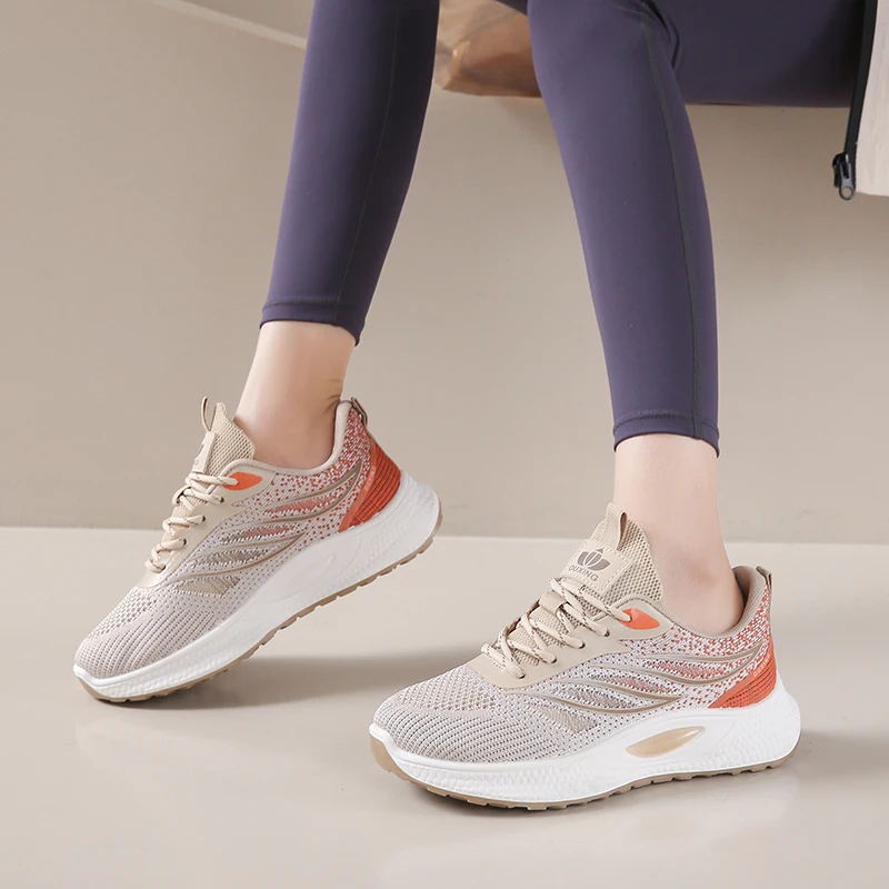 Spring Women New Mesh Lightweight Sports Breath Lace Up Fitness Comfortable Thick Soled Casual Running Shoes Tenis Masculino