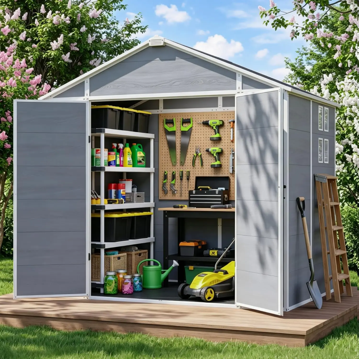 Resin Outdoor Storage Shed 8x6FT with Floor & Window, Customized