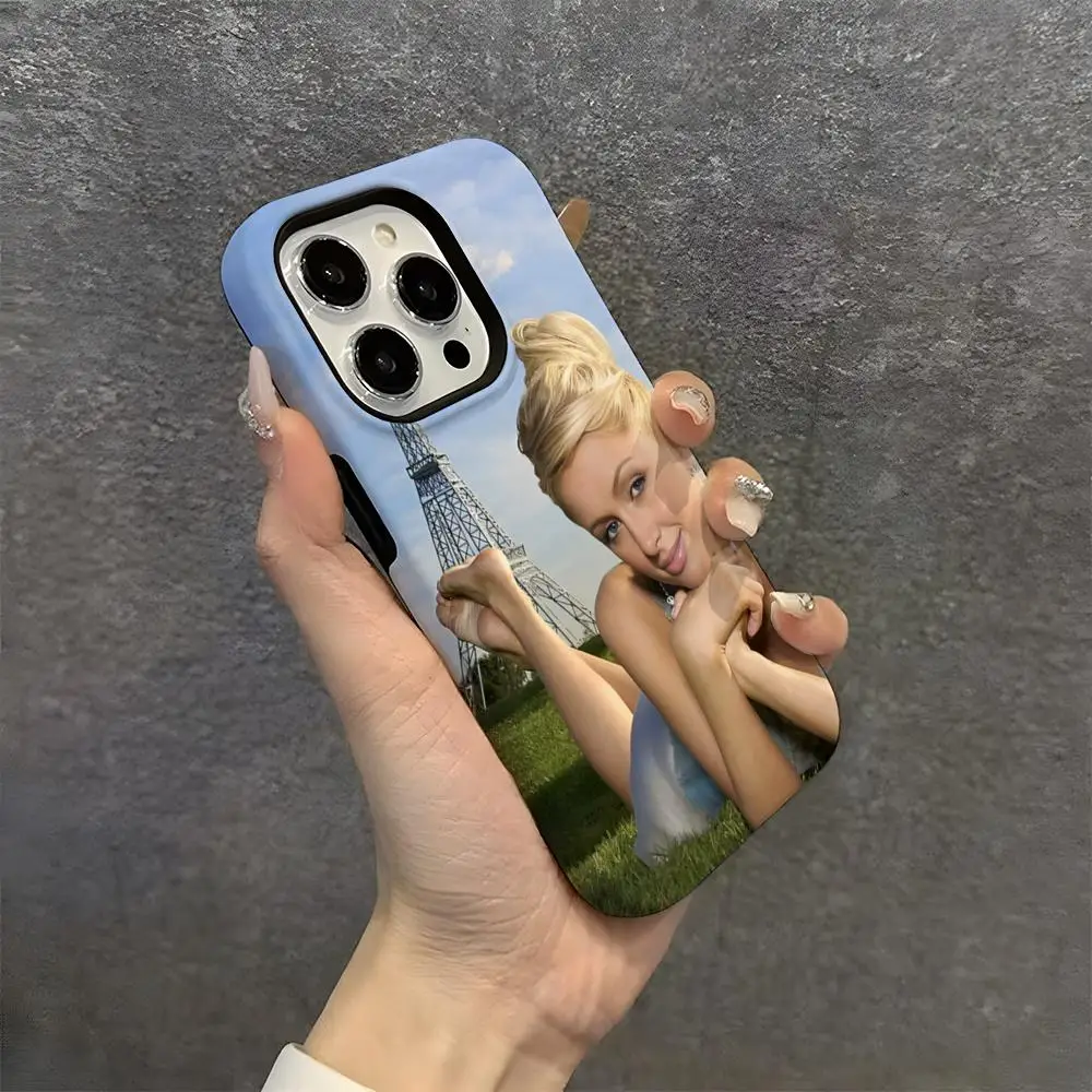 Singer P-Paris H-Hilton funda de teléfono PC dura para IPhone 16 Pro Max 16 15 14 Plus 13 12 11 cubierta HD brillante dos en uno