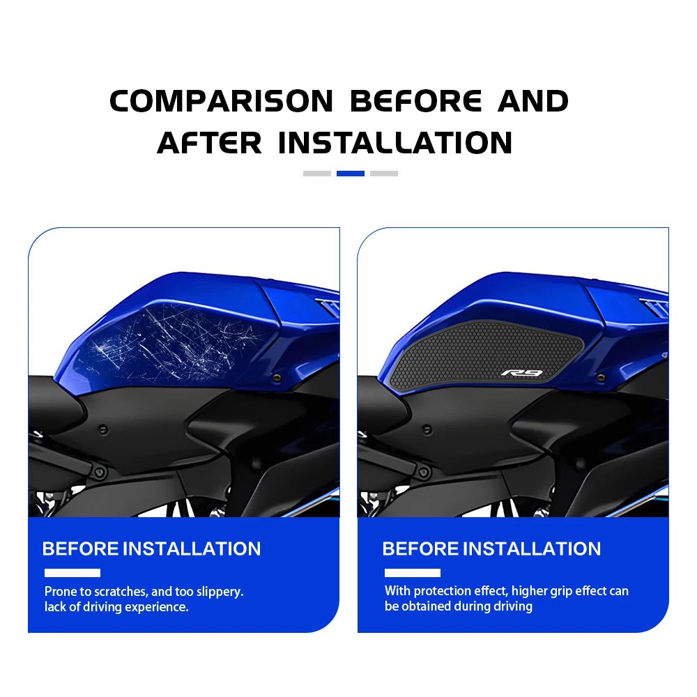 لياماها خزان الوسادة خزان الوقود ملصقات YZF-R9 YZF R9 2025 + دراجة نارية عدم الانزلاق الجانب خزان الوقود وسادة مقاومة للماء