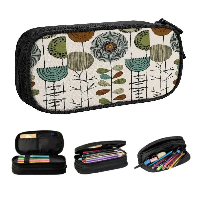 Custom Cute Scandinavian Floral Orla Art Pencil Cases for Girl Boy Big Capacity Orla Kiely Mid Century Modern Pencil Bag School