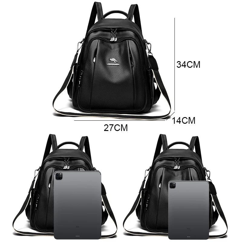 Imagem -02 - Mochila de Couro Anti-roubo para Mulheres Mochilas Femininas Bolsa de Ombro Multifunções para Adolescentes Viagem e Escola Bolsas Casuais