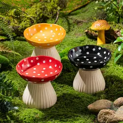 Cute Cartoon Mushroom Ceramic Pet Bowl High Foot Protection for Cervical Spine Feeder for Puppy Dog Small Cat Pet Accessories