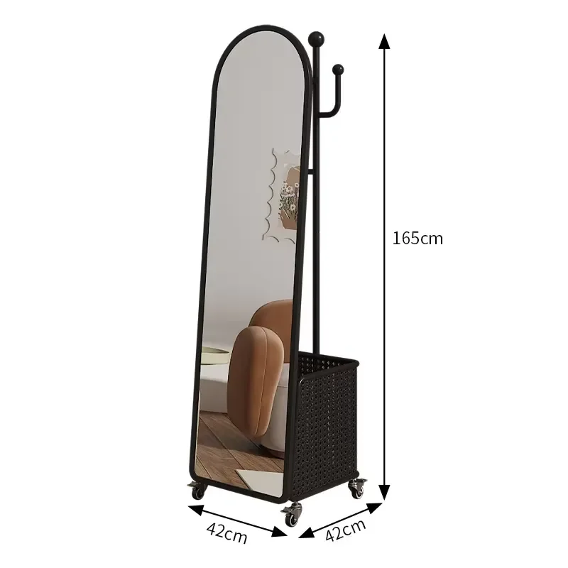 Wardrobe Shelf Double Rod Removable Hat and Cloth Drying Rack Metal Clothes Storage Hanger Bracket with Mirror