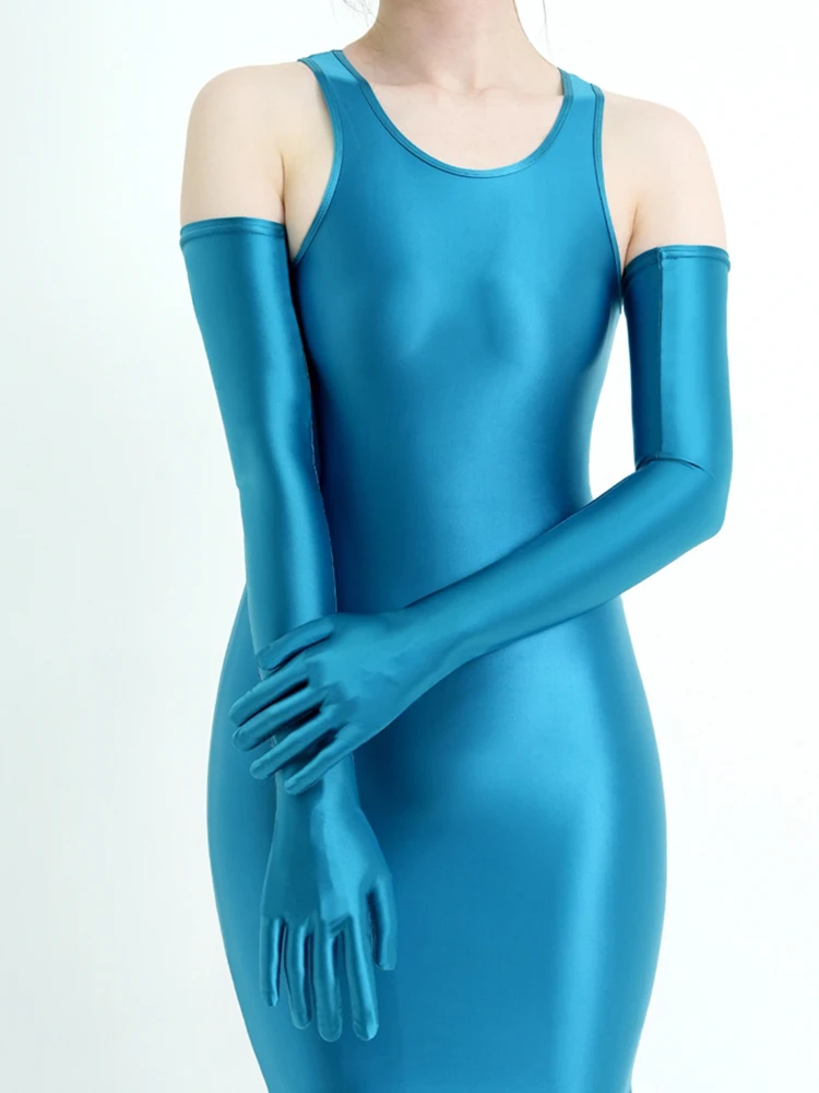 Unisex Glossy Silky Smooth Spandex Extra-long Gloves High Stretch Sun Protection Multi-colored for Riding Sports Ceremonial Use