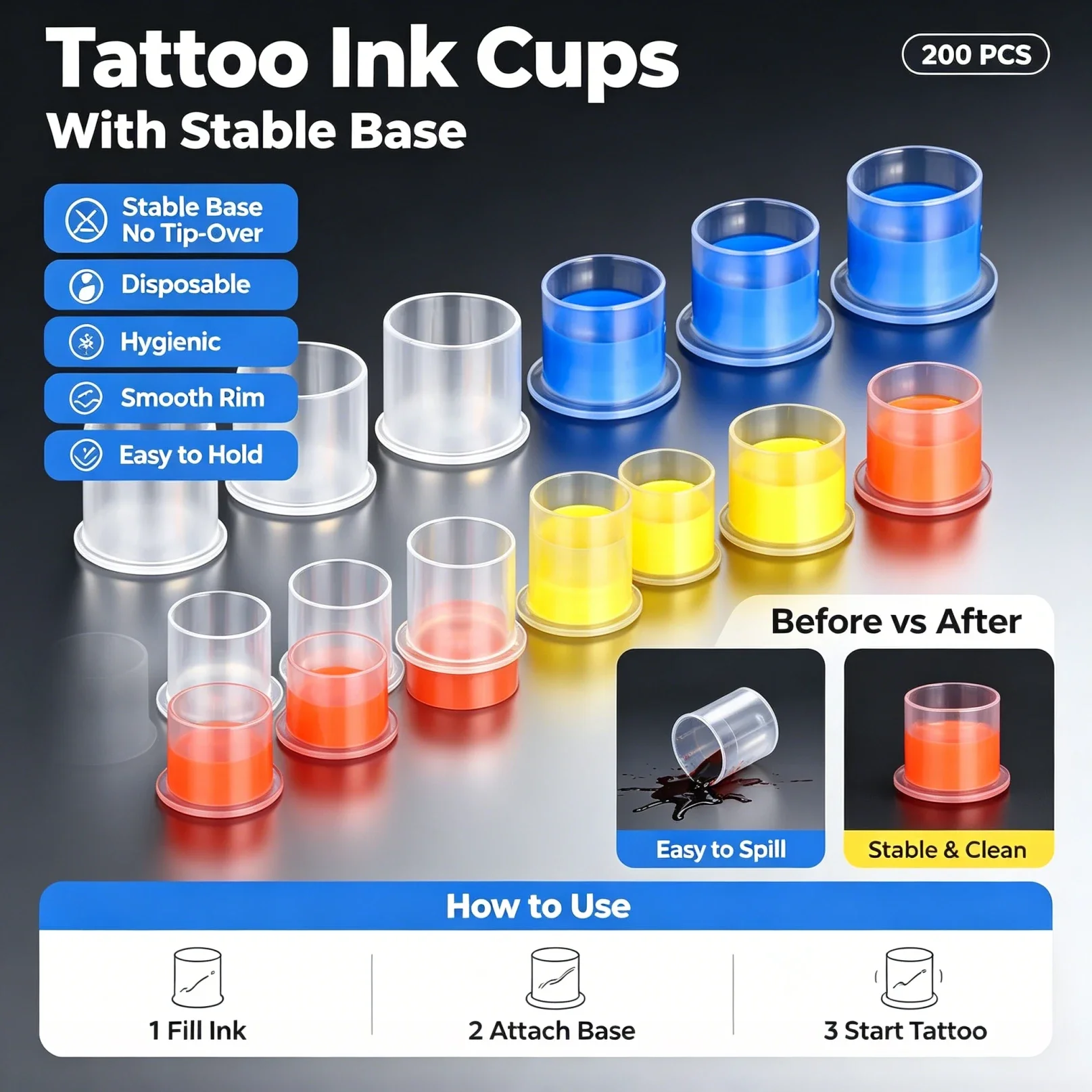 100/1000Pcs Disposable Tattoo Ink Cup Caps Plastic Pigment Holder Containers S/M/L Tattoo Ink Caps Holder Tattoo Accessories