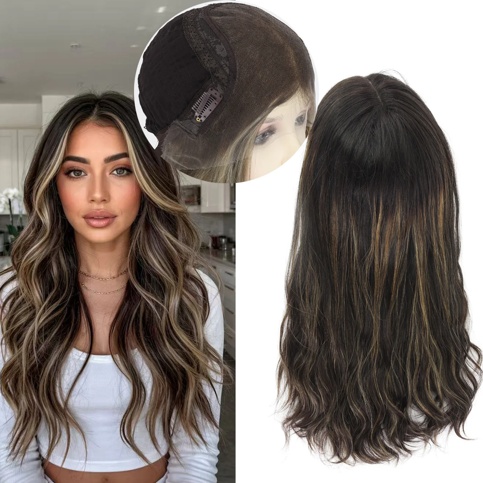 

Еврейский парик из европейских натуральных волос HD Lace Front, черный с мелированием, волнистый, с прозрачной кружевной основой, мягкий, для естественной линии роста волос