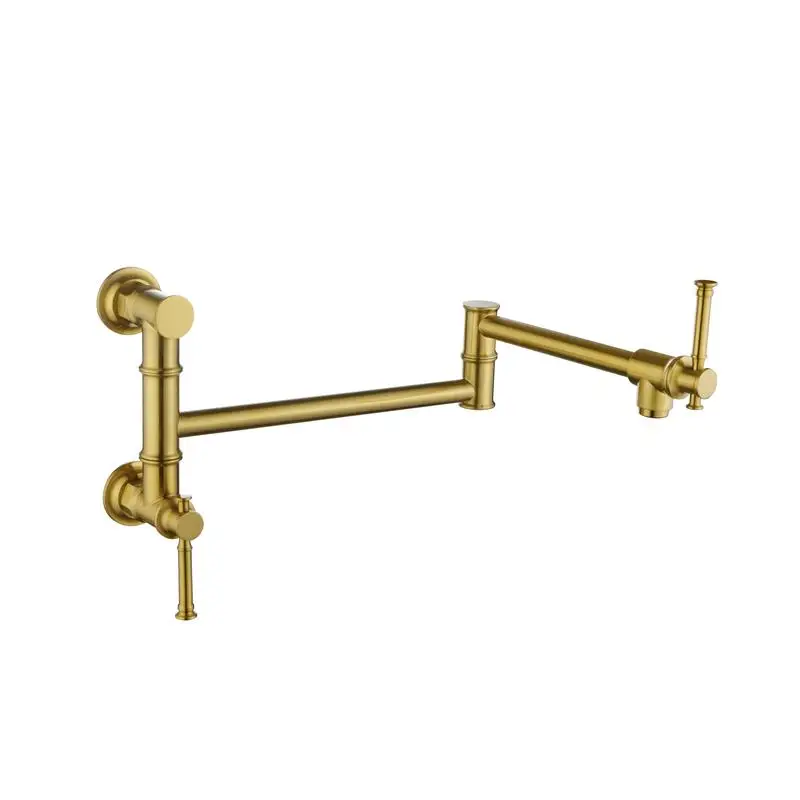 

Modern Brass Wall Mounted Pot Filler Faucet, Two-Attachment Folding Kitchen Swing Arm Tap for Easy Cooking, Space-Saving