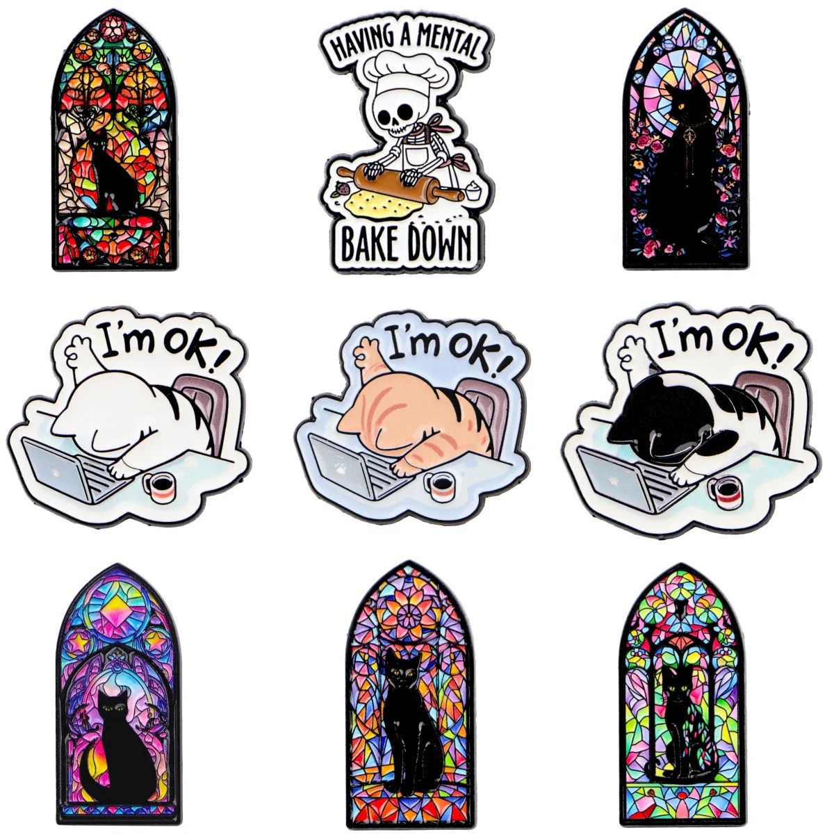 Emaille-Anstecknadel mit Cartoon-Motiv „I'm OK!“ Brosche für Mantel Damen Broschen Mode Revers Abzeichen Schmuck Halloween Accessoires Geschenke